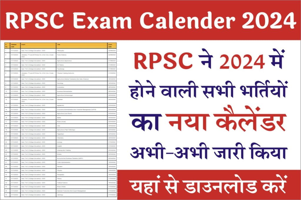 RPSC Exam Calendar 2024