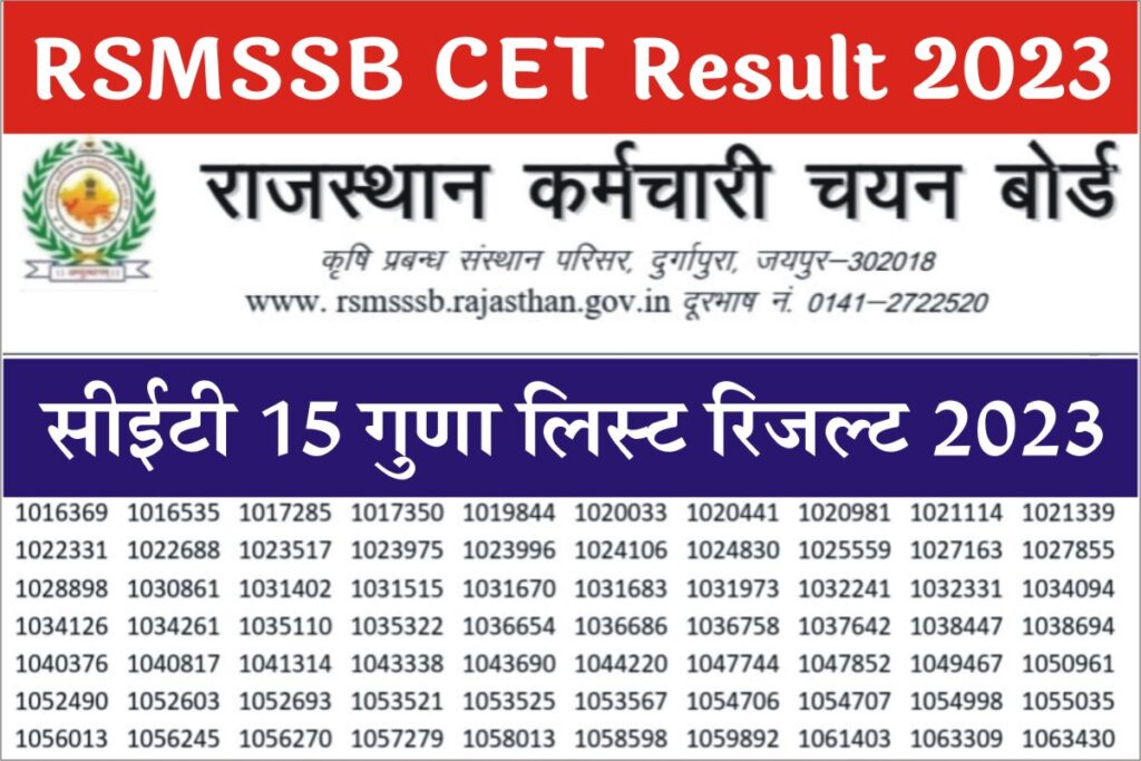 RSMSSB CET Result 2023