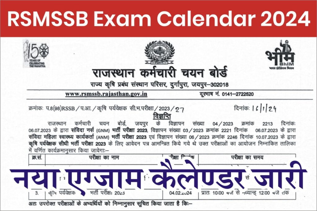 RSMSSB 3 Vacancy Exam Calendar